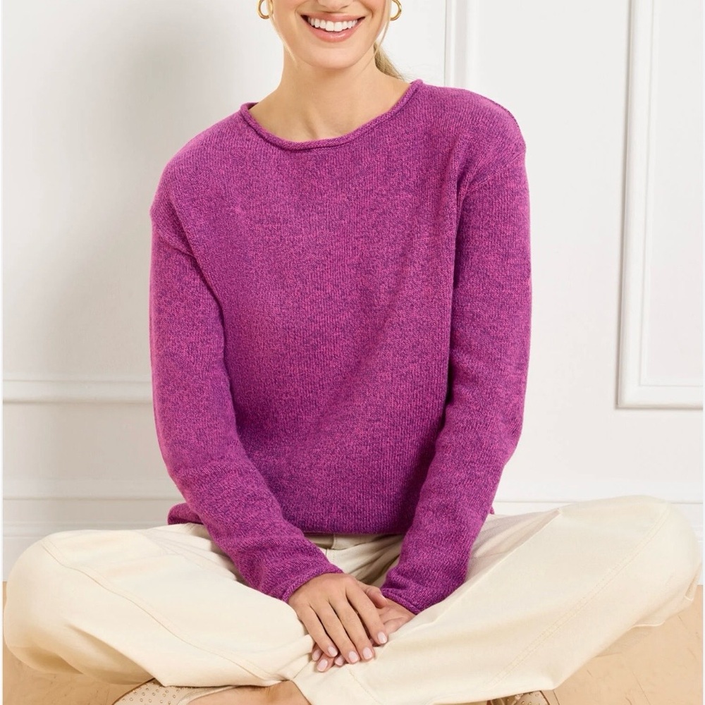 NWT Talbots Fuchsia Chunky Knit Roll Neck Sweater 100% Cotton Size Medium